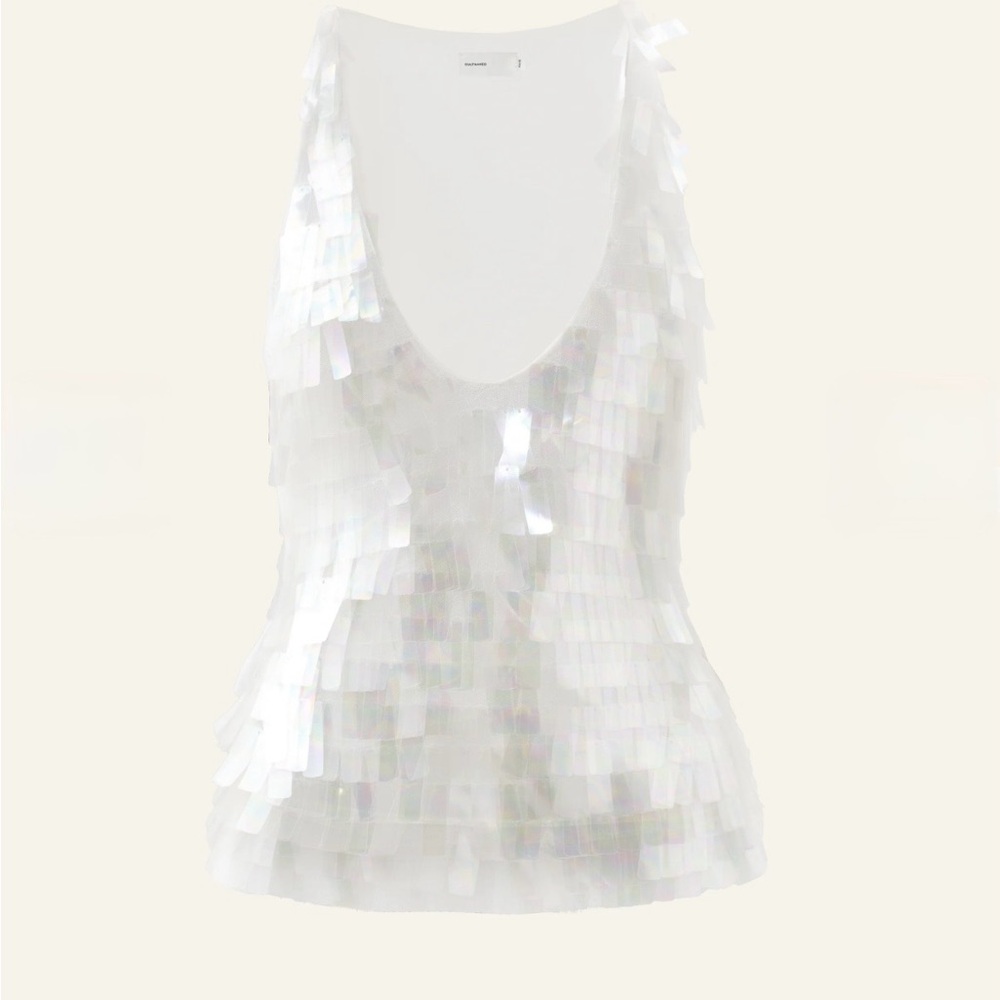 CULTNAKED Iridescent White Sequin Tank Top